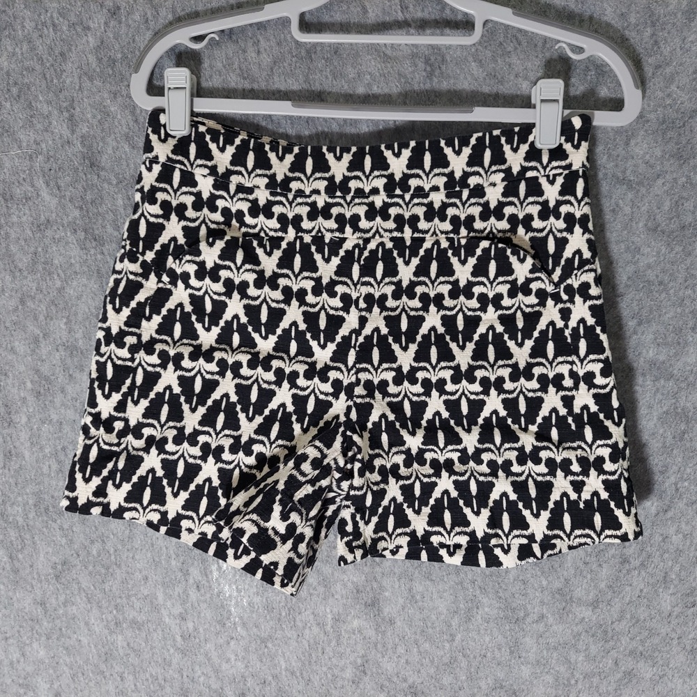 Anthropologie Cartonnier Cotton Shorts 4 Black Tan Ikat Boho Stretch High Rise
